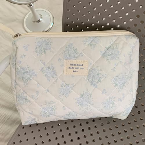 Lushandy 3 Pcs Quilted Floral Makeup Bag Set Cute Cosmetic Bag Coquette Aesthetic Makeup Bag Large Travel Makeup Organizer Toiletry Bag