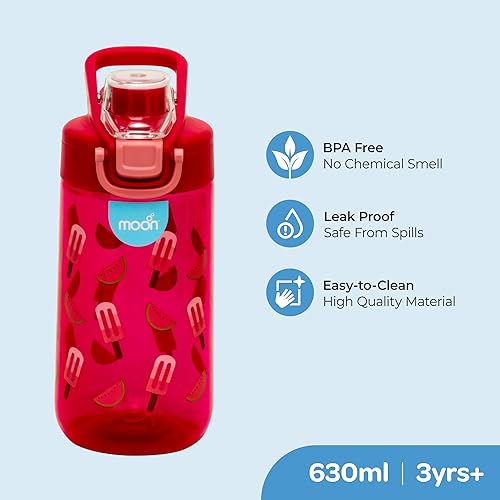 The Moon Brand Kids Tritan Water Bottle Portable 630ml for Indoor & Outdoor Activities: TravelPicnicsHikingBikingCamping Spill ProofBreak ResistantBPA Free , OdorFree Perfect Gift - Pink