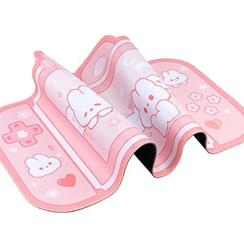 BelugaDesign Bunny Desk Pad | NS Switch Keyboard Gaming Mat Large Mat Mousepad | Pastel Pink Animal Kawaii Cute Anime Desk Blotter Protector (Pink Rabbit, Large)