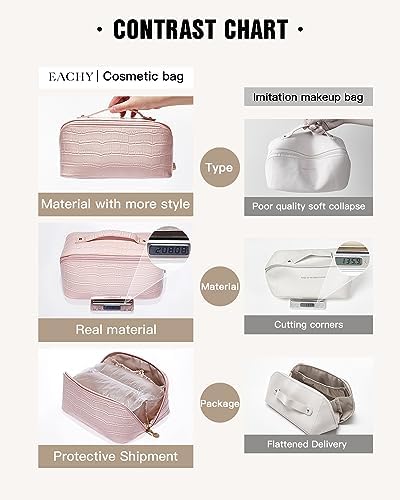 EACHY Travel Makeup Bag,Large Capacity Cosmetic Bags for Women,Waterproof Portable Pouch Open Flat Toiletry Bag Make up Organizer with Divider and Handle