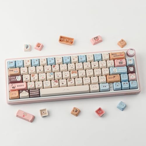 GraGra PBT Keycaps, Profile Cute Keycap Set, Cute Cat Dye-Sublimation Keycap, More Beautiful for Home Office Computers Mechanical Keyboards, Keyboard Accessories, for Women Girls