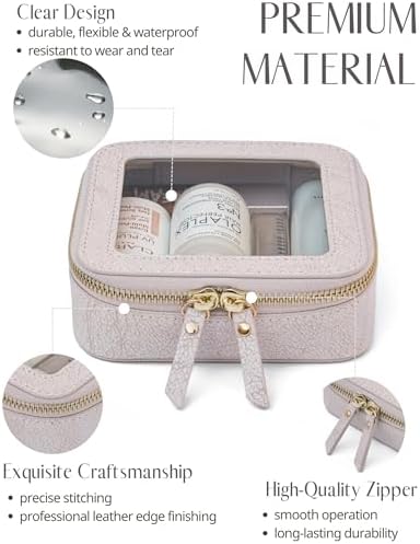 Small Cosmetic Bag for Purse Mini Makeup Bag for School Cute Clear Make Up Pouch for Travel Tiny Leather White Make Up Organizer Case for Backpack Toiletry Bag Waterproof Square Pouch with Zipper