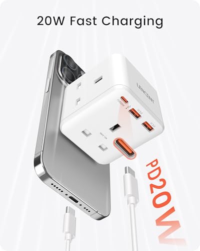 LENCENT Multi Plug Extension, 3 Way 3 Plugs Socket adapter, 6-in-1 Cube Electrical Extender Outlet Adaptor, PD&QC 3.0 20W USB Wall Charger, Plug Expander for Home, Office, Kitchen, 13A 3250W