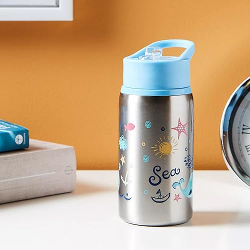 The Moon Brand Single Wall Stainless Steel Sipper Bottle 530ml BPA Free Lid, Easy Siping Lightweight for Kids – Portable- Large Capacity Indoor/Outdoor Spill Proof, Break Resistant - Blue