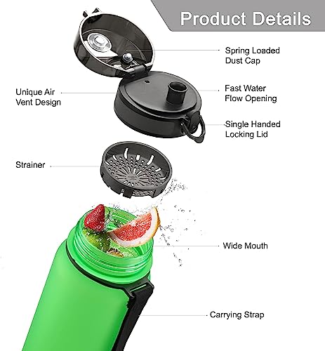 UZSPACE Water Bottle with Infuser Strainer BPA Free Tritan Leak Proof Sport Water Bottles for kids Fitness Gym Office Outdoor Sports and Exercise (1L, Vitality Green)