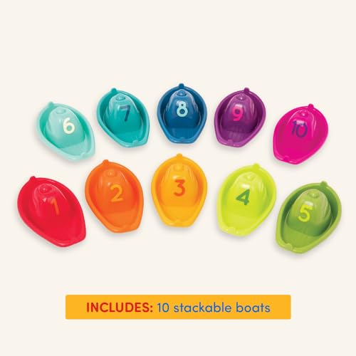 Battat – 10 Bath Boats – Numbered & Stackable Bathtime Toys – Floating Toy Boats For The Bath, Pool, Beach – Educational Toys – 6 Months + – Stackin’ Boats