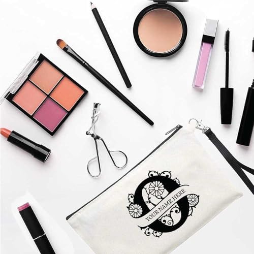 PRINTSHOP4ME Personalized Makeup Bag - Initial Monogram Cosmetic Pouch - Customizable Your Name - Monogrammed Makeup Pouch - Perfect for Travel Organizer - Cosmetic Bag for Women (N)