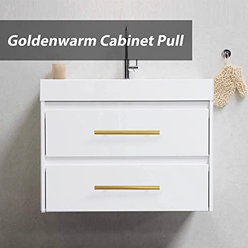 Goldenwarm 5pcs Gold Kitchen Cabinet Handle Hardware Drawer Pull Dresser knob Stainless Steel Modern Lot 1/2in Diameter 4in hole centers LS201GD102-5Units