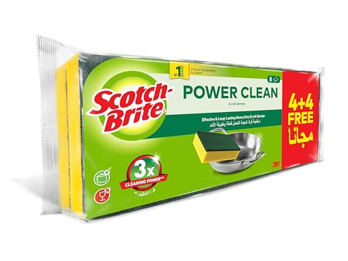 Scotch-Brite Heavy Duty Classic Flat Laminate Scrub Sponge, 8 units (4+4 Free)/pack | Kitchen sponge | Dish sponge | Scrub | General Cleaning | Food Safe | Non-Rusting | Kitchen, Garage, Outdoor