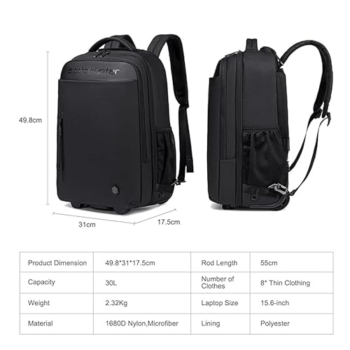 ah arctic hunter Durable Professional Rolling Backpack, Light Weight Water Resistant 19 Inch Backpack Trolley with 360° Degree Opening for Office Travel Business School, LG00657-1
