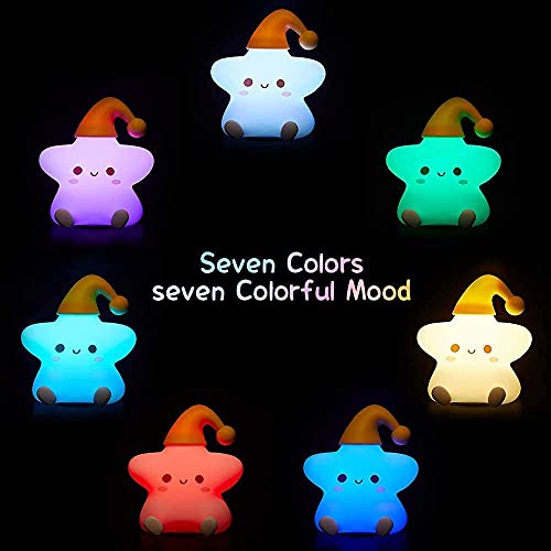 MCHERRY Night Light for Kids, Baby Night Light Lamp for Kids Room Star Girls Night Light, Silicone Nursery Squishy Soft Rechargeable Color Changing Cute Night Light, Star Birthday Gift