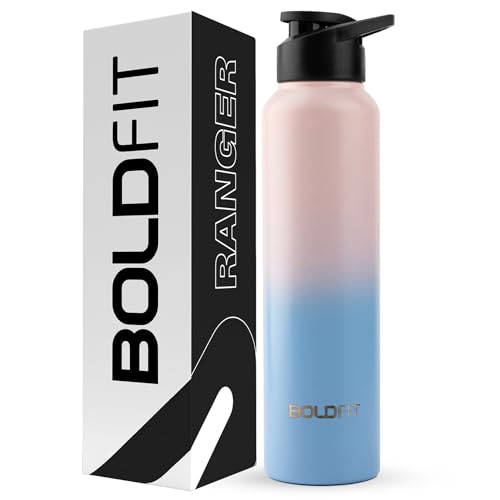 Boldfit Water Bottles Stainless Steel Water Bottle 1 litre Steel Water Bottles for School, Office, Home, Gym 1 litre Water Bottle for Men Leakproof, Rust free Steel Bottle -1000 ml Bottle Pink Blue