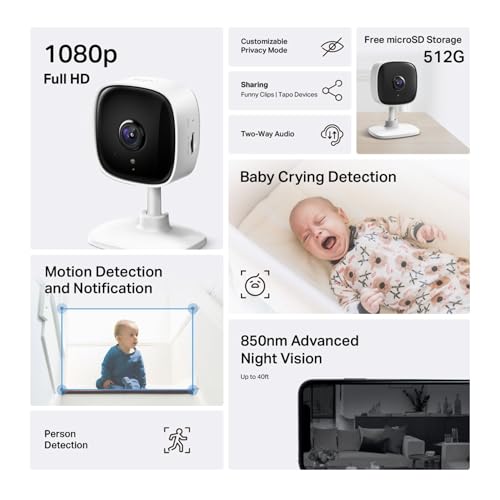 Tapo Mini Smart Security Camera, Indoor CCTV, Works with Alexa&Google Home, No Hub Required, 1080p, 2-Way Audio, Night Vision,Device Sharing (TC60) [Amazon Exclusive] No Monthly Fee