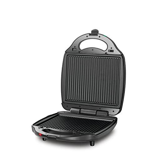 BLACK+DECKER 3-in-1 Sandwich, Waffle Maker, and Grill, 1400W, 4 Slice Capacity, Interchangeable Plates, 180° Flat Grill, Compact, Locking Clamp, Safe, Even Cooking, Black - TS4130-B5