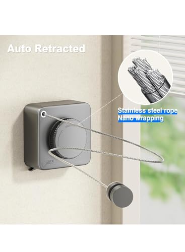 KASTWAVE Heavy Duty Retractable Clothesline - 15.1 Feet Wall Mounted Indoor/Outdoor Laundry Line, Non-Sagging Stainless Steel Drying Solution (Grey)