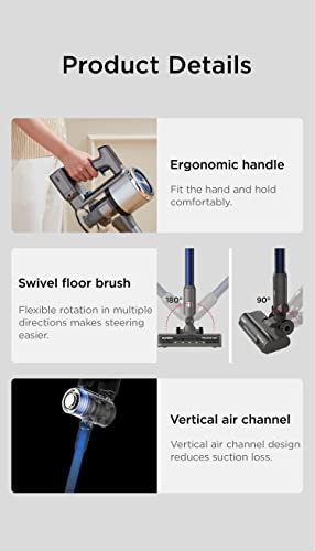 EUREKA AK10 Lightweight Cordless Stick Vacuum Cleaner 26KPa,450W Powerful BLDC Motor Wireless Vacuum Cleaner for Multi Flooring Deep Clean, Up to 60 Mins Runtime Detachable Battery with LED Display