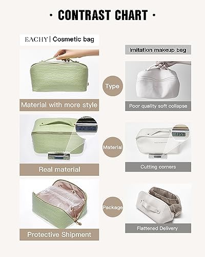 EACHY Travel Makeup Bag,Large Capacity Cosmetic Bags for Women,Waterproof Portable Pouch Open Flat Toiletry Bag Make up Organizer with Divider and Handle