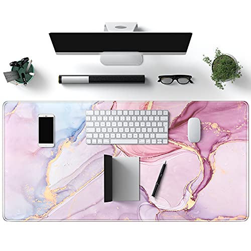 Desk mat XXL Mouse pad, Pink Rose Gold Marble Office Supplies and Accessories Decor Office for Women 31.5X15.75in,Stitched Edges Smooth Surface and Non-Slip Rubber Bottom,Large Mouse pad for Desk …