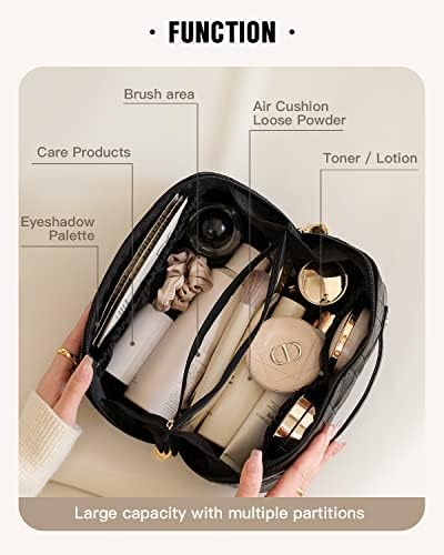 EACHY Travel Makeup Bag,Large Capacity Cosmetic Bags for Women,Waterproof Portable Pouch Open Flat Toiletry Bag Make up Organizer with Divider and Handle