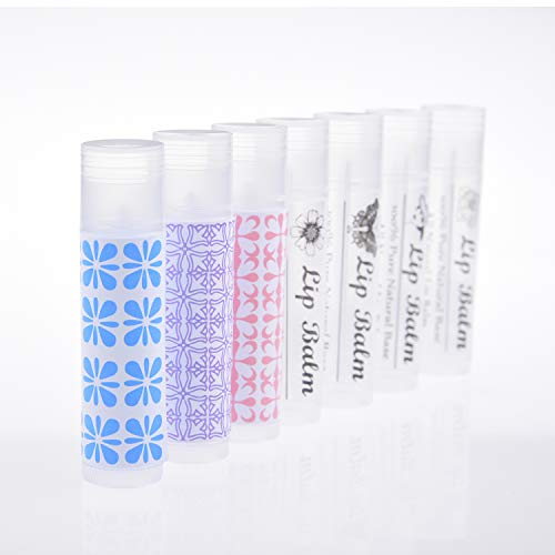 Kare & Kind Lip Balm Container Tubes 50-Pack DIY Translucent 3-16 Oz (5.5 ml) Including 50 Writeable & 50 Printed Lip Balm Stickers Twist Mechanism and a Cap Empty Transparent