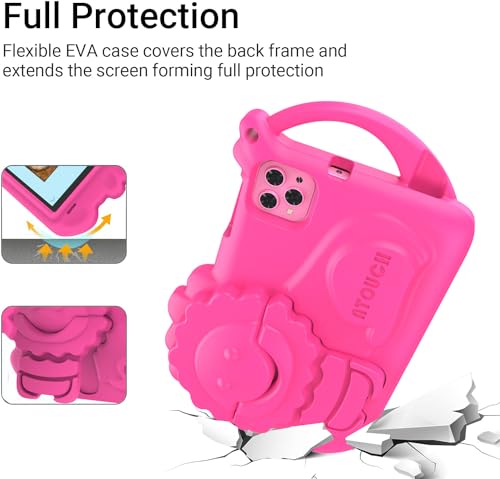 Atouch at your heart Kids Tablet, 8 inch Android 12 Tablet for Kids, Bluetooth, WiFi, Parental Control, Dual SIM, Dual Camera, Educational, Games, Toddler Tablet With EVA Case (Pink)