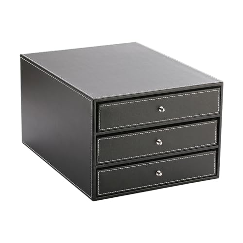 PU Leather Desk Organizer With 3 Drawers, Letter Rack, Desktop Paper Rack for Office Supplies Accessories, Document and Bills Collection Holder - Black