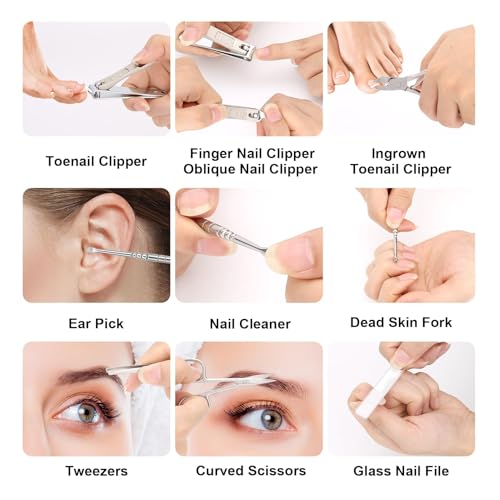 NALACAL Professional Manicure Set for Adult,10-in-1 High-Grade Nail Cutter Ingrown Toenail Clippers Pedicure with Leather Travel Case.Heavy-Duty Stainless Steel Nail Care Grooming Kit.