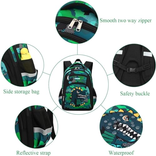 School Backpack, Backpack for Boys Girls School Bookbags, Kindergarten Elementary Middle School, Lightweight Waterproof Multifunctional Large Capacity for Backpack (16 inch Dinosaur Fun Prints)