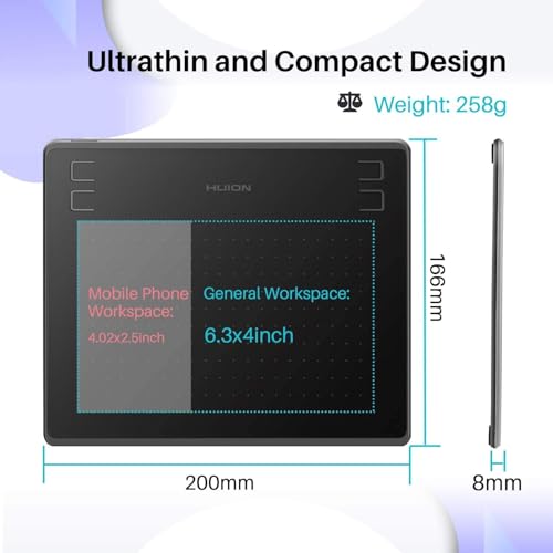 HUION HS64 Graphics Drawing Tablet Battery-Free Stylus Android Windows macOS with 6.3 x 4 in Working Area Pen Tablet for Linux, Mac, Windows PC and Android
