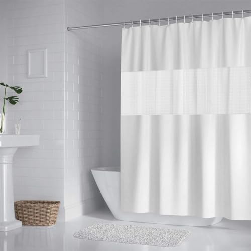Waterproof Shower Curtain,180x200cm Mildew Proof Bathroom Curtains with 12 Hooks (white)
