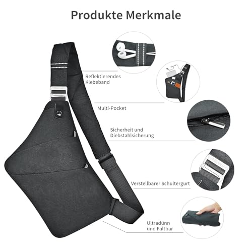 Tibroni Crossbody Bag for Men and Women, Anti-Theft Travel Sling, Shoulder Chest Bag for Outdoor Activities, Hiking, Jogging