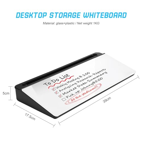 Beauenty Small Glass Desktop Whiteboard Dry-Erase-Board - Computer Keyboard Stand White Board Surface Pad with Drawer, Desk Organizers with Accessories for Office, Home, School Supplies (Black)