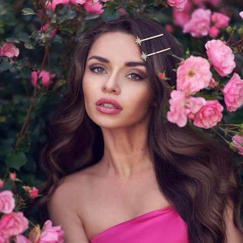 COOLive 6 Pieces Rhinestone Stars Moon Hair Clips Vintage Star Hairpins Crystal Decorative Bobby Pins Metal Alloy Hair Pins Snowflake Side Clip Hair Accessories for Women Girls (Silver, Gold)