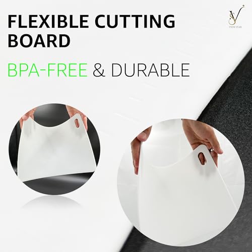 Viewstar Flexible Plastic Cutting Board with Handle, Non-Slip and Easy-to-Clean Surface for Chopping and Transferring Vegetables, Fruits, and Meat - Flexible Cutting Board White