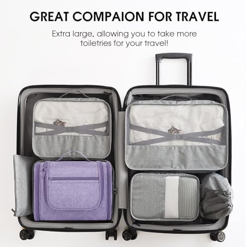 WANDF Large Hanging Toiletry Bag Travel Cosmetic Makeup Organizer Water-Resistant Shower Bathroom Bag for Women and Men (Dark Pink)
