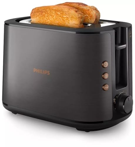 Philips 5000 Series Toaster - 950W, Auto Shut-off, Reheat Mode, Bun Warming Rack, Black & Copper - HD2650/31