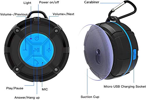 Talen Shower Speaker Waterproof IPX7 Bluetooth Speaker with Suction Cup & Hook - Shower Radios, Waterproof Speaker with Louder HD Sound for Bathroom, Pool, Beach, Outdoor