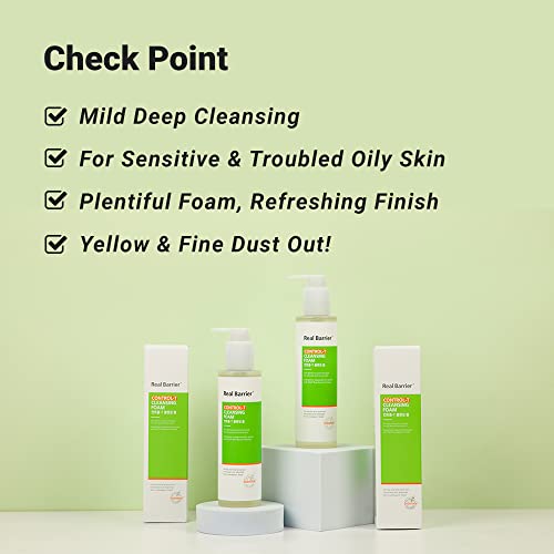 Real Barrier Control-T Cleansing Foam with Sebomide, Sandalwood, Tea Tree, pH Balanced Gel Cleanser, 6.42 Fl Oz, 190ml