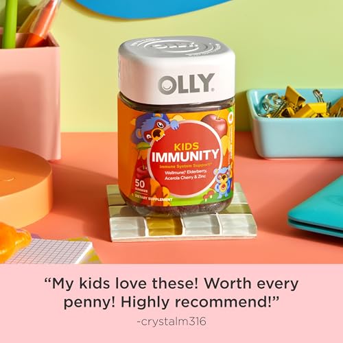 OLLY Kids Immunity Gummy, Immune Support, Wellmune, Elderberry, Vitamin C, Zinc, Chewable Supplement, Cherry - 50 Count