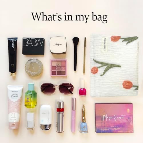 STARDW Flower Cosmetic Bags Makeup Bags for Women and Girls,Travel Makeup Bag Large Capacity Canvas Makeup Bag,Makeup Organizer Bag Zipper Pouch, Embossed pink, Large Capacity Aesthetic Makeup Bags