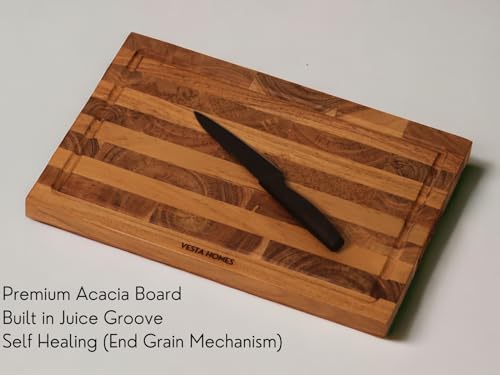 Vesta Homes Wooden Cutting/Chopping/Serving Board, Platter for Vegetables, Cheese and Charcuterie | Acacia Wood | 33 x 21.5 x 1.5 cm | Handcrafted in India