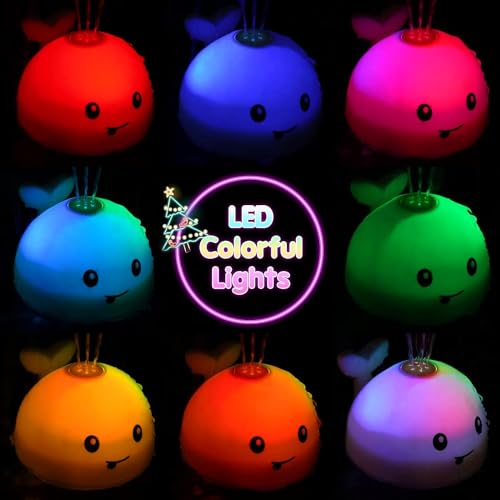 KASTWAVE Whale Fountain Light Up Baby Toddlers Toy with LED Light Whale Spray Water Toy for Kids, Induction Sprinkler Bathroom Shower Swimming Pool Outdoor (White)