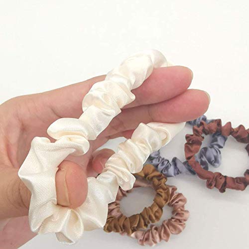 MOFEINI 6 Pcs Silk Hair Scrunchies Soft & Comfortable Small Silk Scrunchy Skinny Hair Ties Bows Ropes Elastics Ponytail Holders for Women Girls Hair Accessories