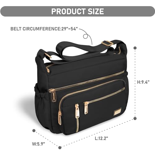 NALACAL Crossbody Bag for Women, Nylon Shoulder Purse Handbag Messenger Bag, Trendy Pocketbooks, Waterproof and Multi-Pockets (Black)