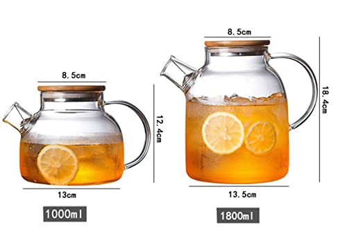 Tea Kettle,Heat-Resistant Glass Tea Pot,Borosilicate Glass Tea Maker with Bamboo Lid,1.6L Stovetop Safe Glass Teapot for Loose Leaf and Blooming Tea (Clear-1.6L)