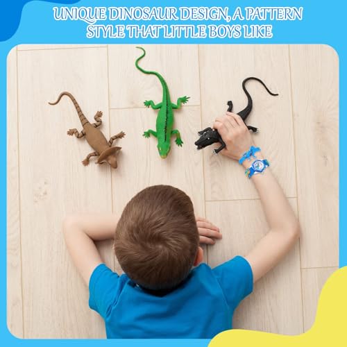 NAWOKEENY 4Pack Dinosaur Watch Set, Including Dinosaur Boys Watch Dinosaur Keyring Keychains Dinosaur Bracelets Party Bag Fillers for Kids Dinosaur Gifts for Birthday Party Gift Supplies