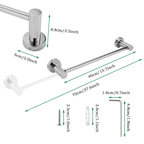 NALACAL Stainless Steel Towel Rail, 40-70cm Adjustable Wall Mounted Towel Holder with Screws, Expandable Polished Towel Bar Rack for Bathroom Kitchen Accessory