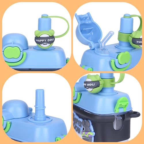 HiGropcore Kawaii Water Bottle with Straw, Double Chamber Cute Water Bottle with Adjustable Strap, Portable Leakproof Water Jug, 27oz b3. Blue