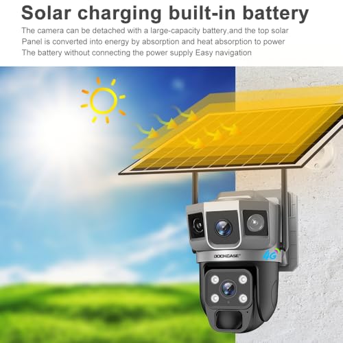 DOCKCASE 4G Sim Card Solar Camera PTZ 360°View Solar Powered Outdoor Security Camera, Night Vision, AI Human Detection, Two Way Audio, IP66 Works with Apps - 3MP