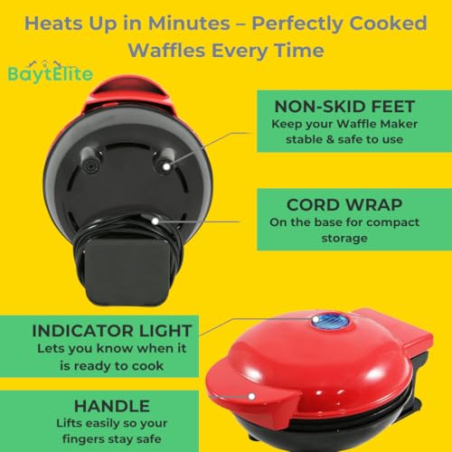 BaytElite Mini Waffle Maker 4.5" - Quick Heat-Up Nonstick Waffle Iron, Compact & Easy to Clean, Perfect for Keto, Pancakes, Snacks, & Breakfast - ???? ???? ????? ??????? ?????????